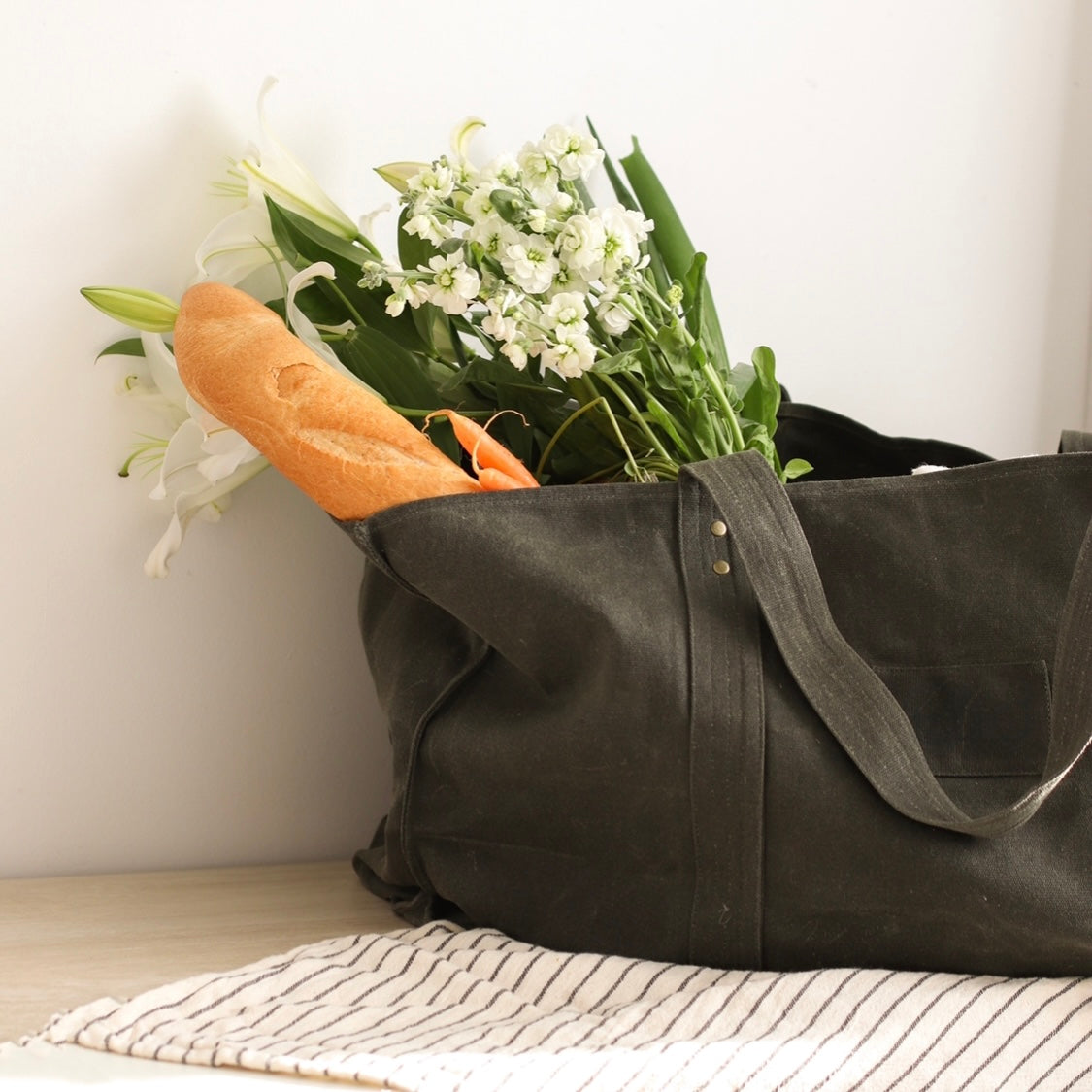 Waxed canvas storage discount tote